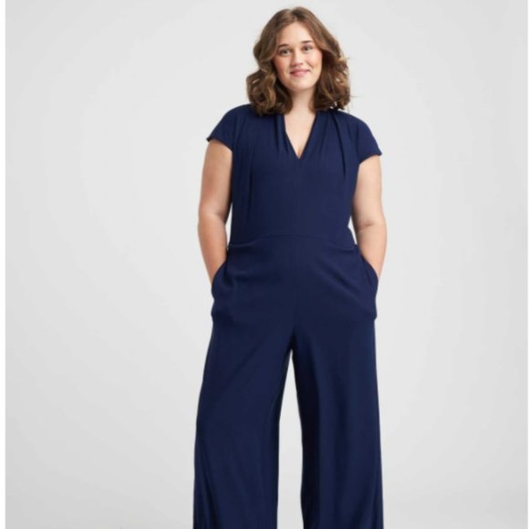 Universal Standard Cambria Navy Luxe Twill Jumpsuit NWT Size L 22-24 - Picture 1 of 9